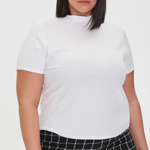 Forever 21 Tops - Forever 21 Plus Mock Neck Knit Crop Top — Ivory 2XL